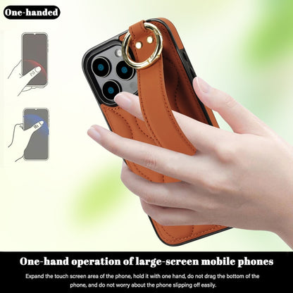 For iPhone 16 Pro Max Non-slip Full Coverage Ring PU Phone Case with Wristband(Brown) by buy2fix