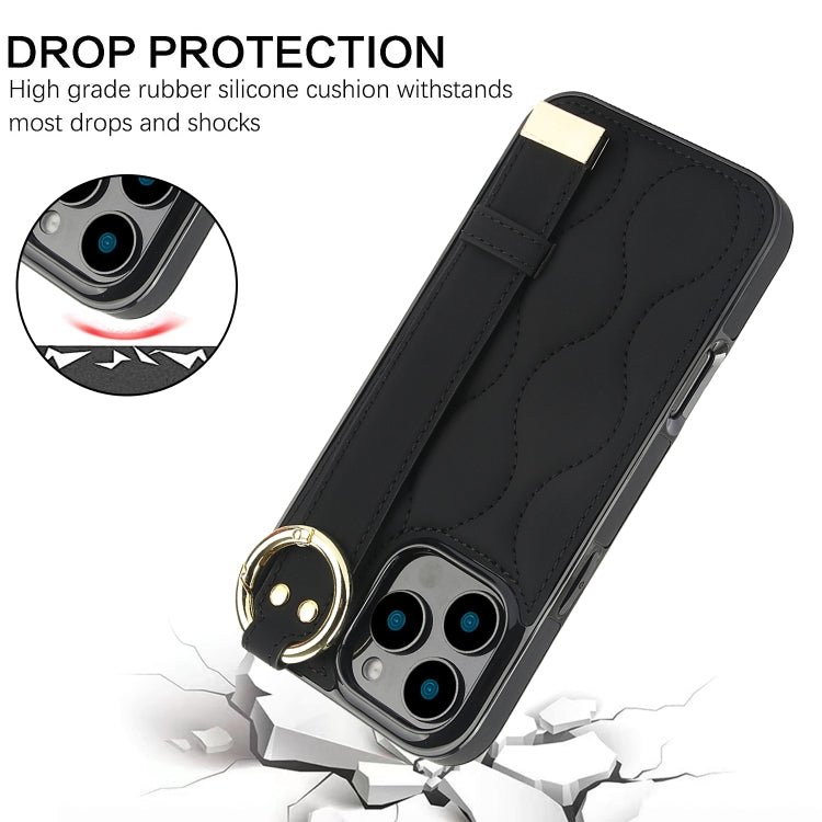 For iPhone 16 Pro Non-slip Full Coverage Ring PU Phone Case with Wristband(Black) by buy2fix