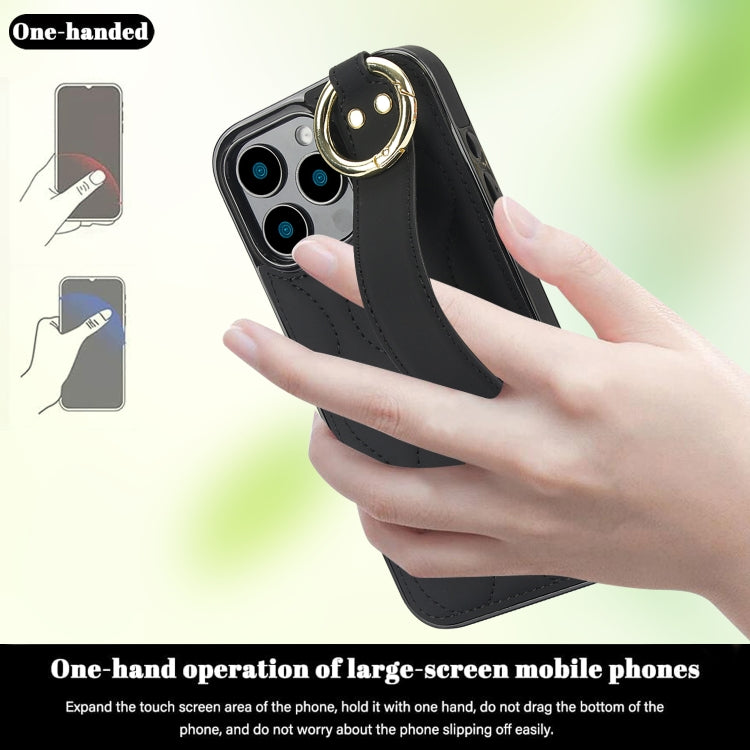 For iPhone 16 Pro Non-slip Full Coverage Ring PU Phone Case with Wristband(Black) by buy2fix