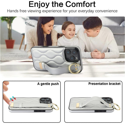 For iPhone 16 Pro Non-slip Full Coverage Ring PU Phone Case with Wristband(Silver) by buy2fix