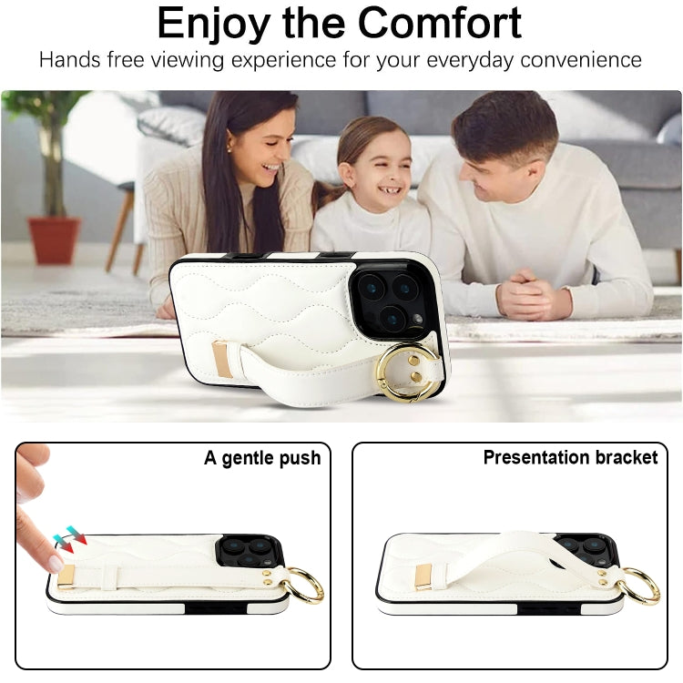For iPhone 16 Pro Non-slip Full Coverage Ring PU Phone Case with Wristband(White) by buy2fix