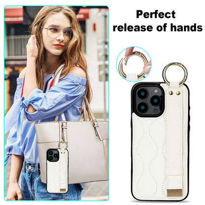 For iPhone 16 Pro Non-slip Full Coverage Ring PU Phone Case with Wristband(White) by buy2fix