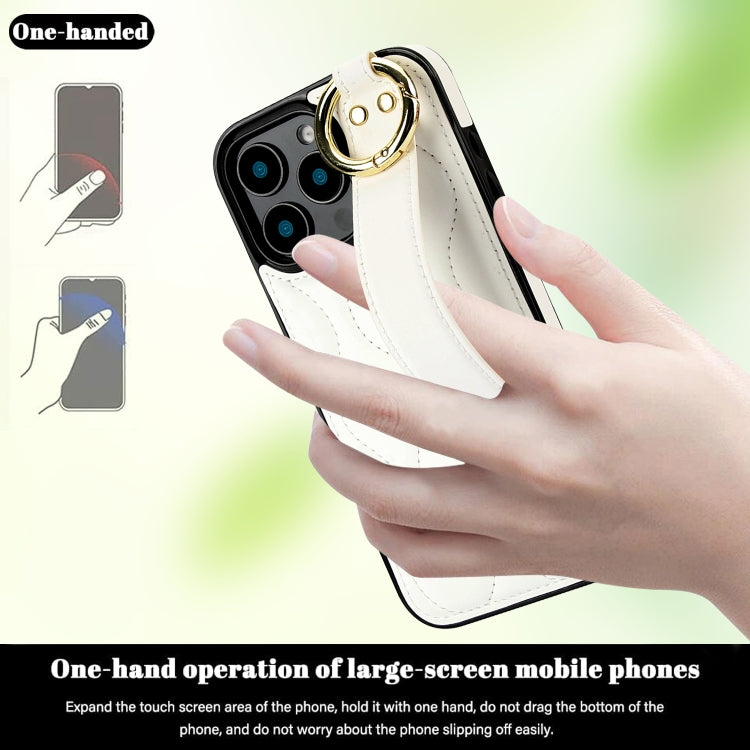For iPhone 16 Pro Non-slip Full Coverage Ring PU Phone Case with Wristband(White) by buy2fix