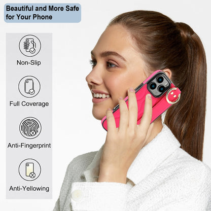 For iPhone 16 Pro Non-slip Full Coverage Ring PU Phone Case with Wristband(Rose Red) by buy2fix
