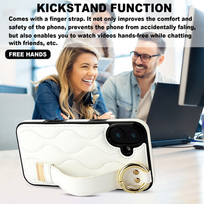 For iPhone 16 Plus Non-slip Full Coverage Ring PU Phone Case with Wristband(White) - iPhone 16 Plus Cases by buy2fix | Online Shopping UK | buy2fix