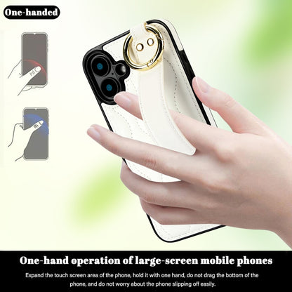 For iPhone 16 Plus Non-slip Full Coverage Ring PU Phone Case with Wristband(White) - iPhone 16 Plus Cases by buy2fix | Online Shopping UK | buy2fix