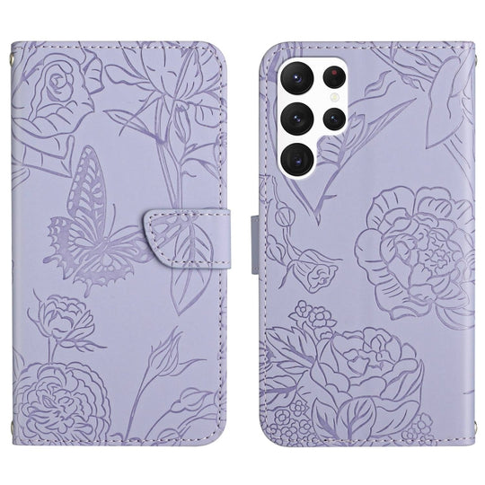 For Samsung Galaxy S24 Ultra 5G Skin Feel Butterfly Embossed Flip Leather Phone Case(Purple)