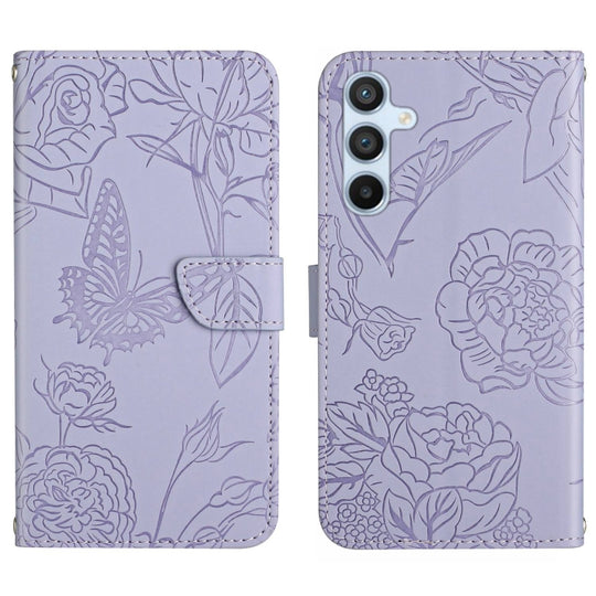 For Samsung Galaxy S24 5G Skin Feel Butterfly Embossed Flip Leather Phone Case(Purple)