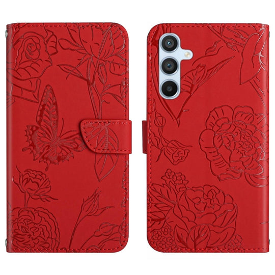 For Samsung Galaxy A35 5G Skin Feel Butterfly Embossed Flip Leather Phone Case(Red)