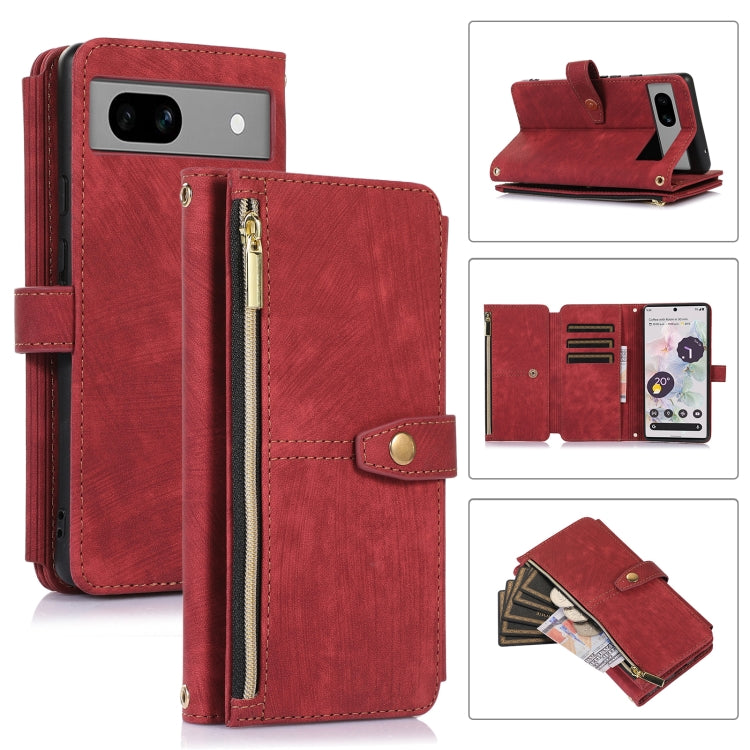 For Google Pixel 7a Dream 9-Card Wallet Zipper Bag Leather Phone Case(Red) by buy2fix
