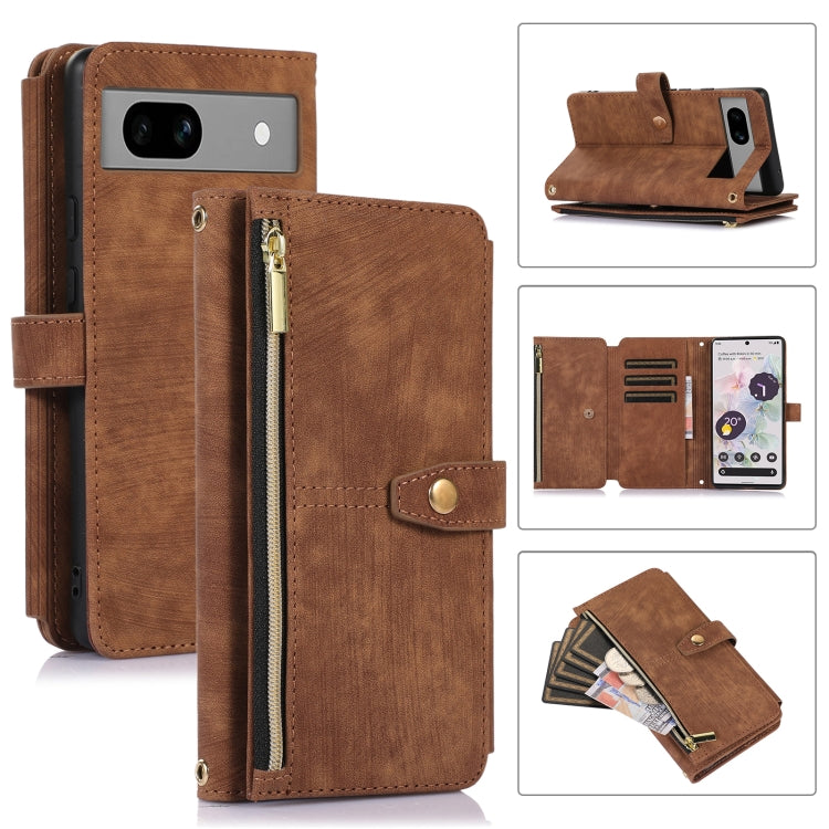For Google Pixel 7a Dream 9-Card Wallet Zipper Bag Leather Phone Case(Brown) by buy2fix