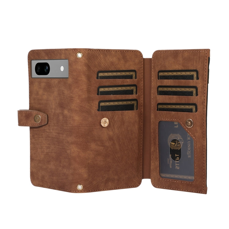 For Google Pixel 7a Dream 9-Card Wallet Zipper Bag Leather Phone Case(Brown) by buy2fix