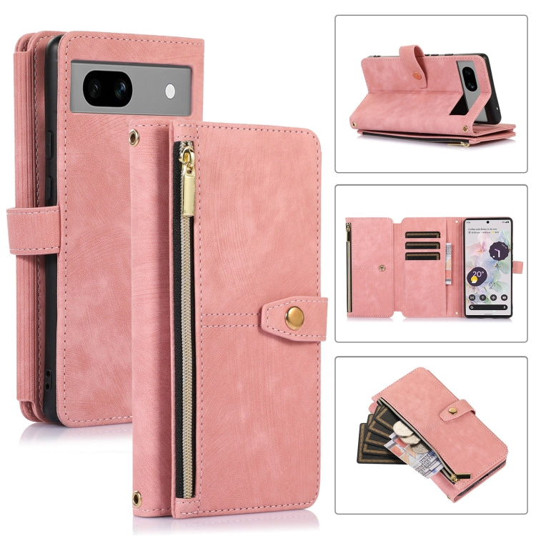 For Google Pixel 7a Dream 9-Card Wallet Zipper Bag Leather Phone Case(Pink) by buy2fix
