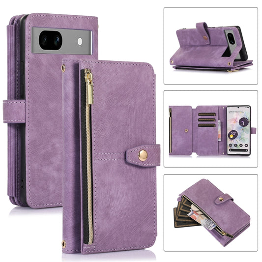 For Google Pixel 7a Dream 9-Card Wallet Zipper Bag Leather Phone Case(Purple) by buy2fix