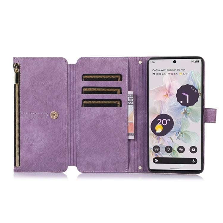 For Google Pixel 7a Dream 9-Card Wallet Zipper Bag Leather Phone Case(Purple) by buy2fix