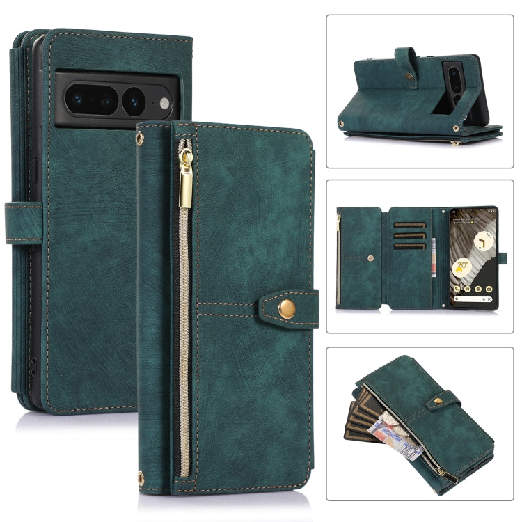 For Google Pixel 7 Pro Dream 9-Card Wallet Zipper Bag Leather Phone Case(Green) by buy2fix
