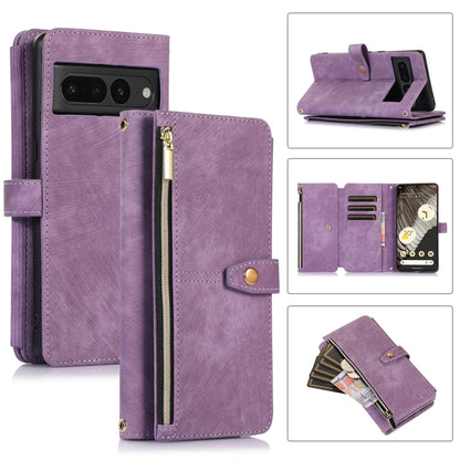 For Google Pixel 7 Pro Dream 9-Card Wallet Zipper Bag Leather Phone Case(Purple) by buy2fix