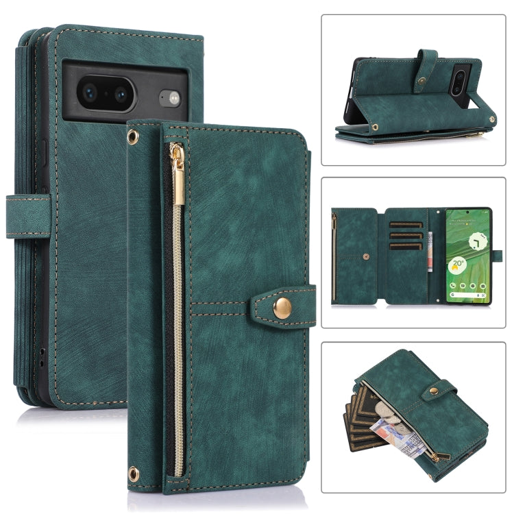 For Google Pixel 7 Dream 9-Card Wallet Zipper Bag Leather Phone Case(Green) by buy2fix