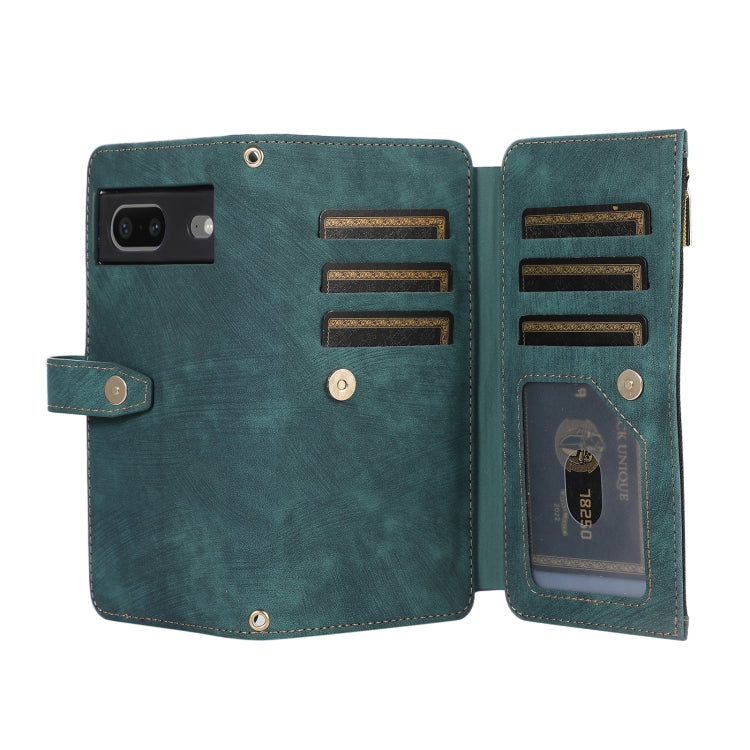 For Google Pixel 7 Dream 9-Card Wallet Zipper Bag Leather Phone Case(Green) by buy2fix