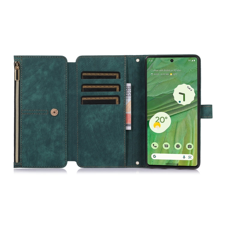 For Google Pixel 7 Dream 9-Card Wallet Zipper Bag Leather Phone Case(Green) by buy2fix