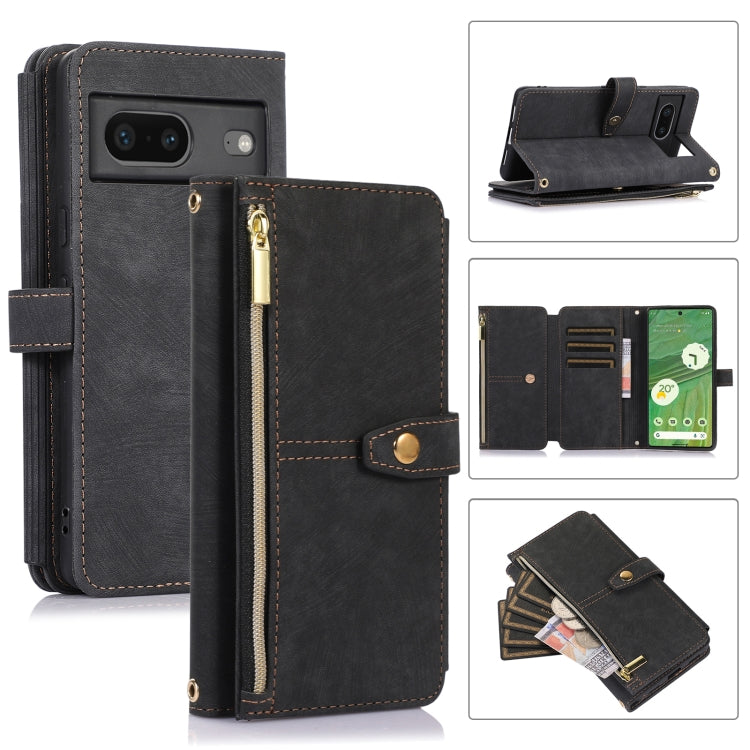 For Google Pixel 7 Dream 9-Card Wallet Zipper Bag Leather Phone Case(Black) by buy2fix