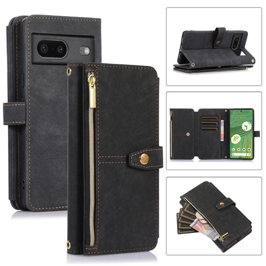 For Google Pixel 7 Dream 9-Card Wallet Zipper Bag Leather Phone Case(Black) by buy2fix