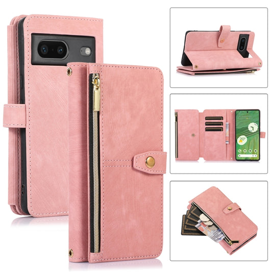 For Google Pixel 7 Dream 9-Card Wallet Zipper Bag Leather Phone Case(Pink) by buy2fix