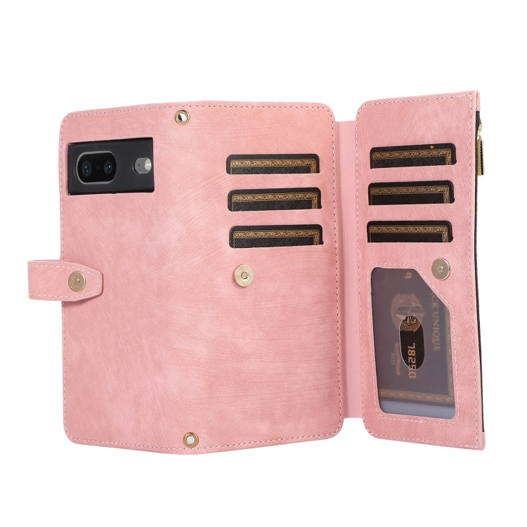 For Google Pixel 7 Dream 9-Card Wallet Zipper Bag Leather Phone Case(Pink) by buy2fix