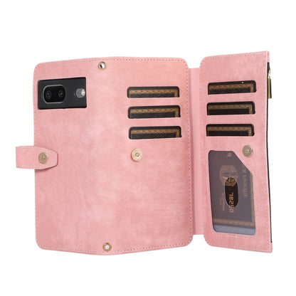 For Google Pixel 7 Dream 9-Card Wallet Zipper Bag Leather Phone Case(Pink) by buy2fix
