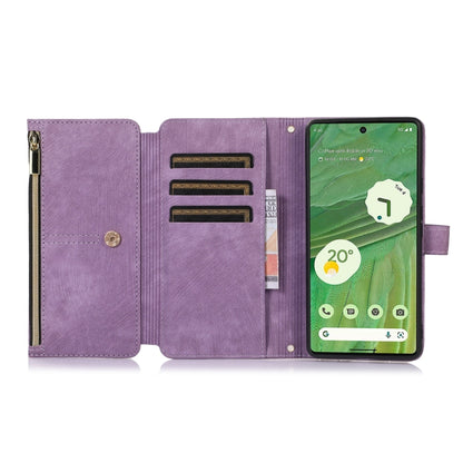 For Google Pixel 7 Dream 9-Card Wallet Zipper Bag Leather Phone Case(Purple) by buy2fix