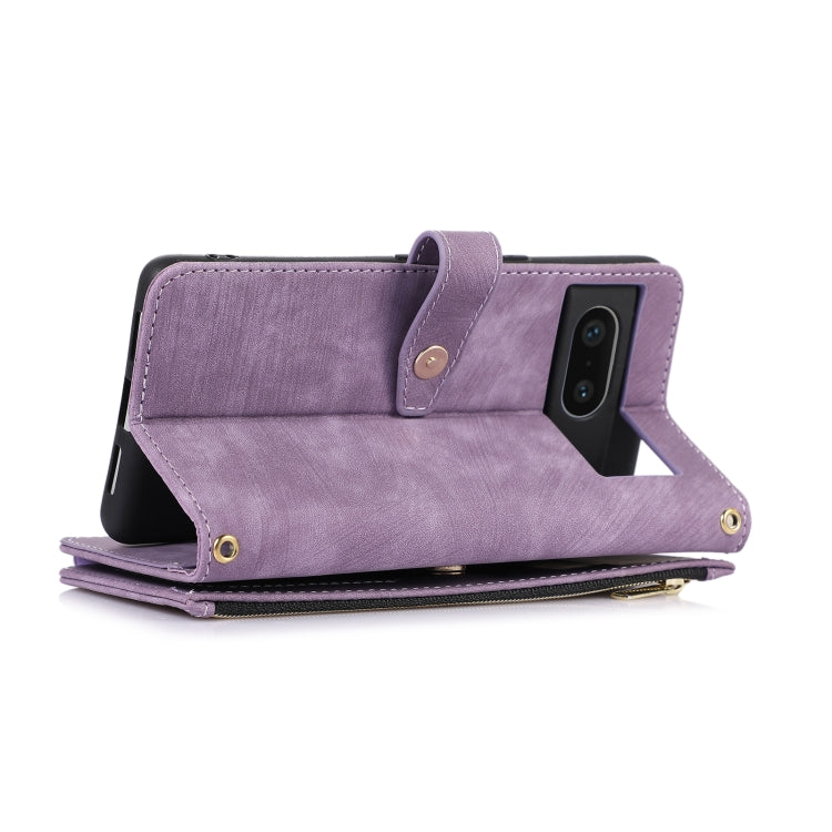 For Google Pixel 7 Dream 9-Card Wallet Zipper Bag Leather Phone Case(Purple) by buy2fix