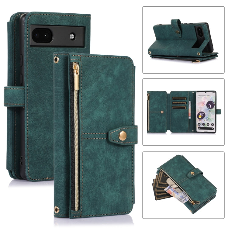For Google Pixel 6a Dream 9-Card Wallet Zipper Bag Leather Phone Case(Green) by buy2fix