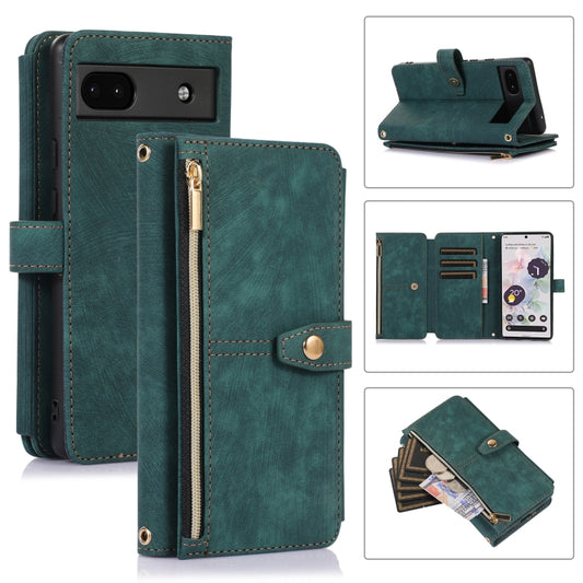 For Google Pixel 6a Dream 9-Card Wallet Zipper Bag Leather Phone Case(Green) by buy2fix