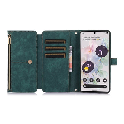 For Google Pixel 6a Dream 9-Card Wallet Zipper Bag Leather Phone Case(Green) by buy2fix