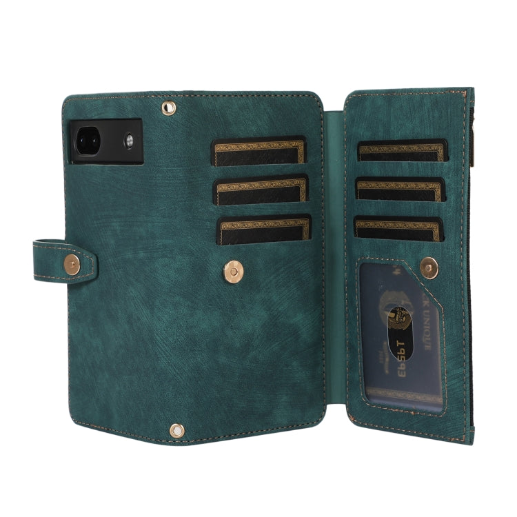 For Google Pixel 6a Dream 9-Card Wallet Zipper Bag Leather Phone Case(Green) by buy2fix