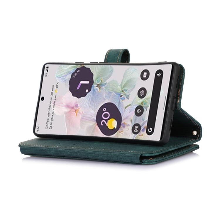 For Google Pixel 6a Dream 9-Card Wallet Zipper Bag Leather Phone Case(Green) by buy2fix