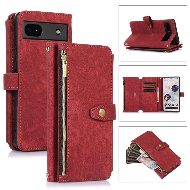 For Google Pixel 6a Dream 9-Card Wallet Zipper Bag Leather Phone Case(Red) by buy2fix