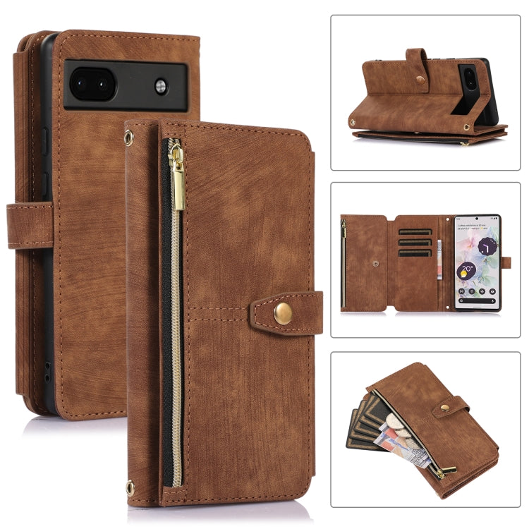 For Google Pixel 6a Dream 9-Card Wallet Zipper Bag Leather Phone Case(Brown) by buy2fix