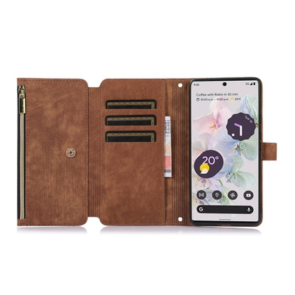For Google Pixel 6a Dream 9-Card Wallet Zipper Bag Leather Phone Case(Brown) by buy2fix