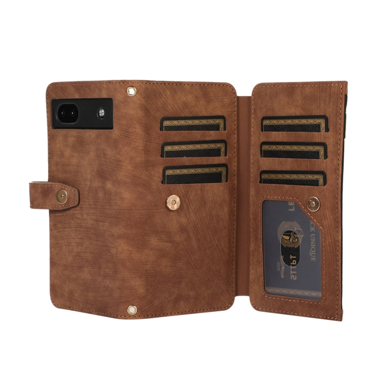 For Google Pixel 6a Dream 9-Card Wallet Zipper Bag Leather Phone Case(Brown) by buy2fix