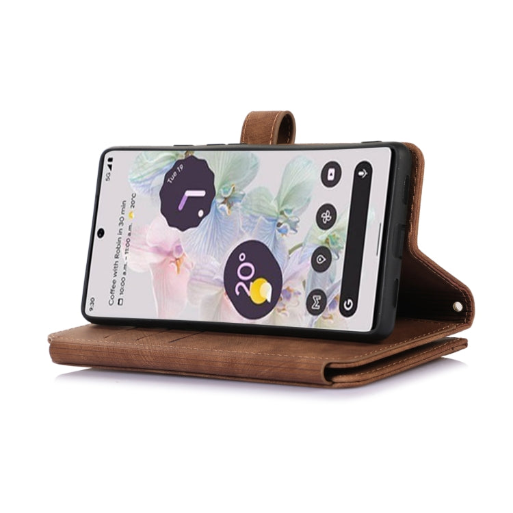 For Google Pixel 6a Dream 9-Card Wallet Zipper Bag Leather Phone Case(Brown) by buy2fix