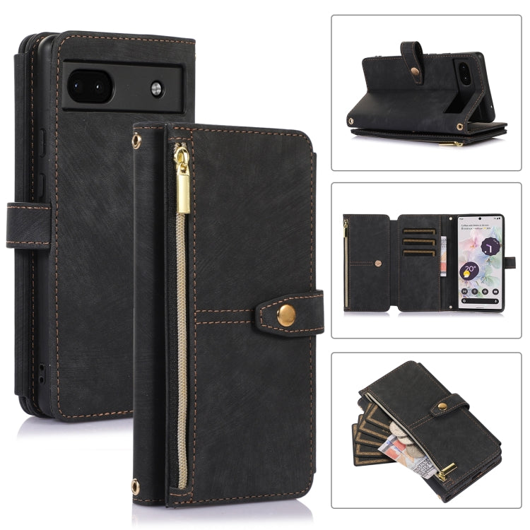 For Google Pixel 6a Dream 9-Card Wallet Zipper Bag Leather Phone Case(Black) by buy2fix