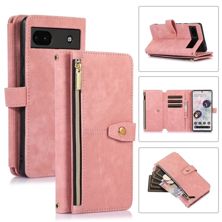 For Google Pixel 6a Dream 9-Card Wallet Zipper Bag Leather Phone Case(Pink) by buy2fix