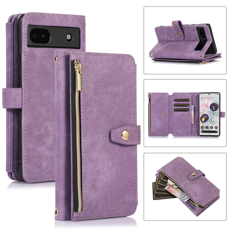 For Google Pixel 6a Dream 9-Card Wallet Zipper Bag Leather Phone Case(Purple) by buy2fix