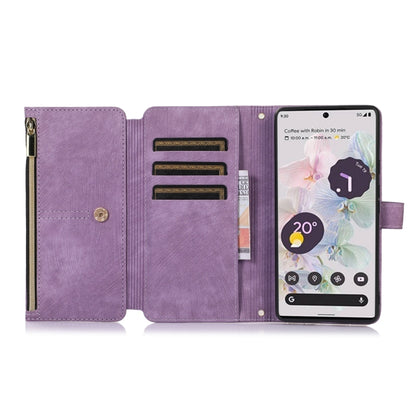 For Google Pixel 6a Dream 9-Card Wallet Zipper Bag Leather Phone Case(Purple) by buy2fix