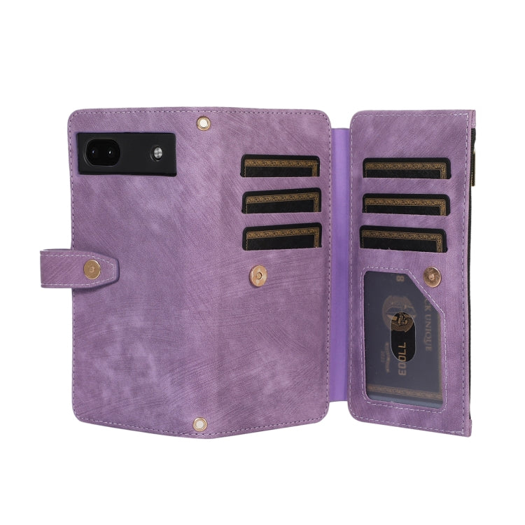 For Google Pixel 6a Dream 9-Card Wallet Zipper Bag Leather Phone Case(Purple) by buy2fix