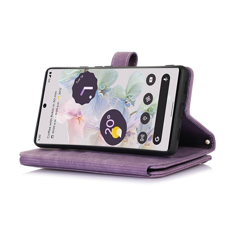 For Google Pixel 6a Dream 9-Card Wallet Zipper Bag Leather Phone Case(Purple) by buy2fix