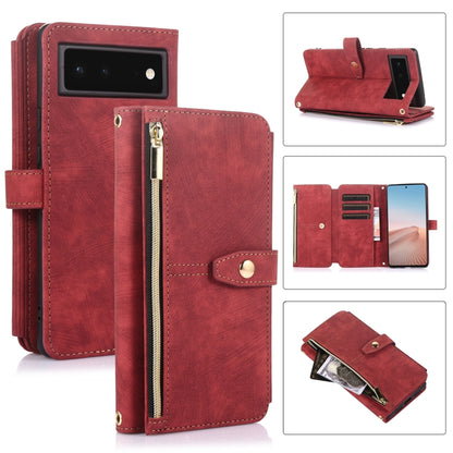 For Google Pixel 6 Dream 9-Card Wallet Zipper Bag Leather Phone Case(Red) by buy2fix