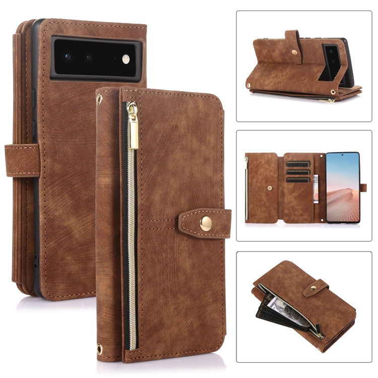 For Google Pixel 6 Dream 9-Card Wallet Zipper Bag Leather Phone Case(Brown) by buy2fix