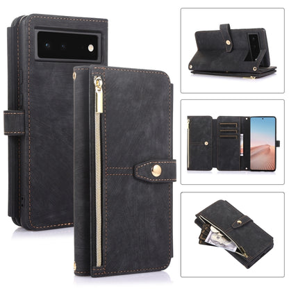 For Google Pixel 6 Dream 9-Card Wallet Zipper Bag Leather Phone Case(Black) by buy2fix